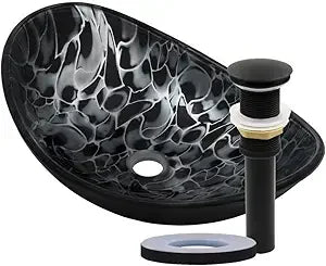 MNO-G1308210 Oval 21-1/2" Tempered Glass Vessel Bathroom Sink - Brushed Nickel Drain