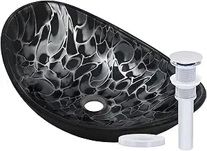 MNO-G1308210 Oval 21-1/2" Tempered Glass Vessel Bathroom Sink - Brushed Nickel Drain