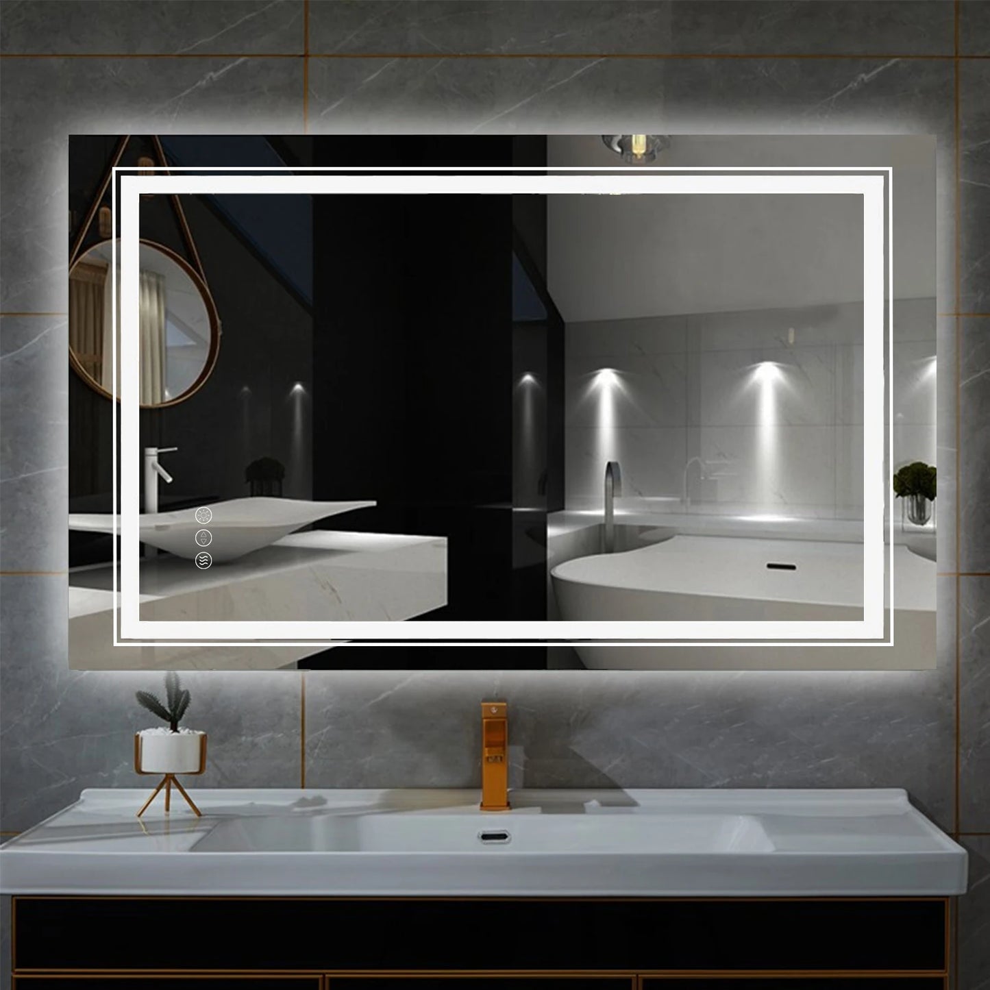 LUVODI Luxury Crystal Clear LED Bathroom Mirror IP65 Waterproof Dimming Makeup Dressing Mirror with Double Lights