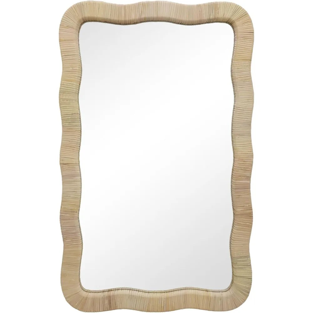 Rattan Wall Mirror, Irregular Wave Mirror, Decorative Wall Mirror for Living Room, Bedroom, Bathroom, 23.6" W x 1.4" D x 37.8"