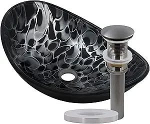 MNO-G1308210 Oval 21-1/2" Tempered Glass Vessel Bathroom Sink - Brushed Nickel Drain