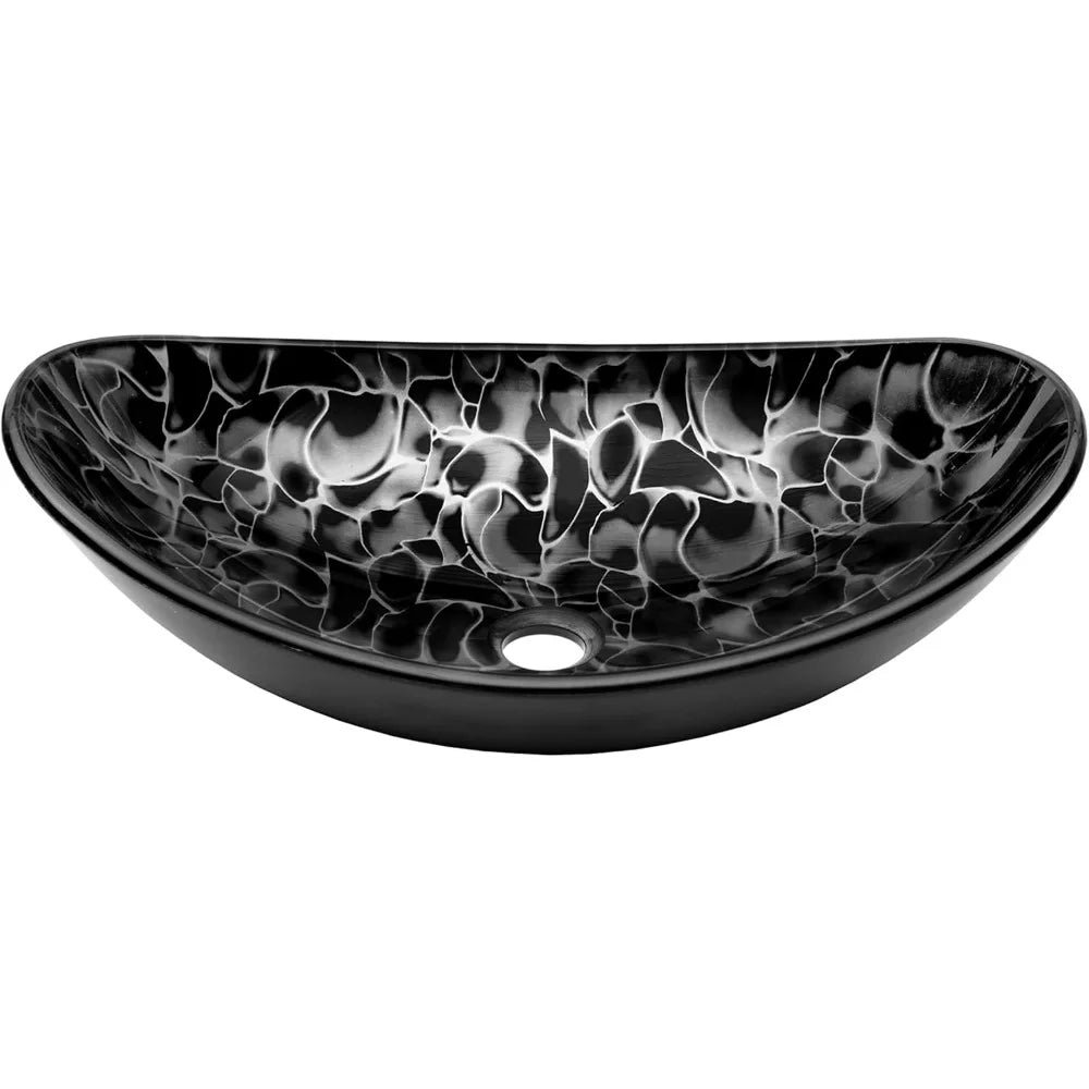 MNO-G1308210 Oval 21-1/2" Tempered Glass Vessel Bathroom Sink - Brushed Nickel Drain
