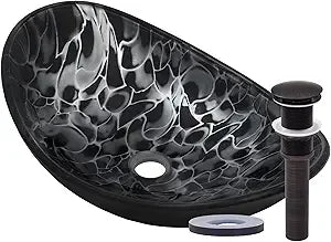 MNO-G1308210 Oval 21-1/2" Tempered Glass Vessel Bathroom Sink - Brushed Nickel Drain