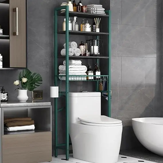 Over-The-Toilet Storage Rack, 4-Tier Bathroom Organizer Shelf Over Toilet with Adjustable Shelf and Basket, Freestanding Space S