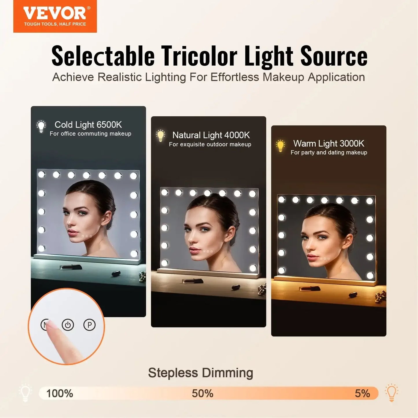 Hollywood Vanity Mirror With Lights w/ USB Desktop Wall-mount 22.8x18.1 in