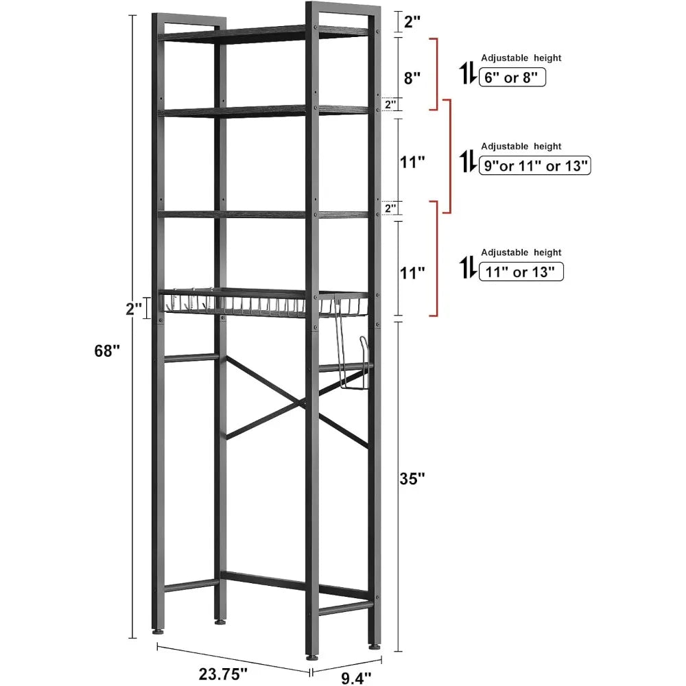 Over-The-Toilet Storage Rack, 4-Tier Bathroom Organizer Shelf Over Toilet with Adjustable Shelf and Basket, Freestanding Space S