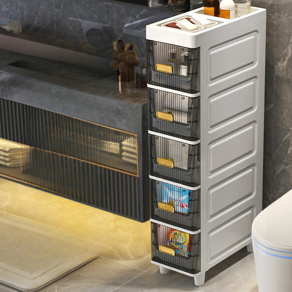 Narrow Toilet Drawer 4/5 Tier Waterproof Closestool Crevice Rack Narrow Organizer Rack Shelves for Small Spaces Bedroom Bathroom