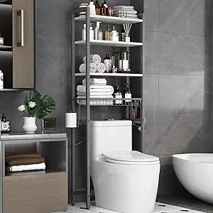 Over-The-Toilet Storage Rack, 4-Tier Bathroom Organizer Shelf Over Toilet with Adjustable Shelf and Basket, Freestanding Space S