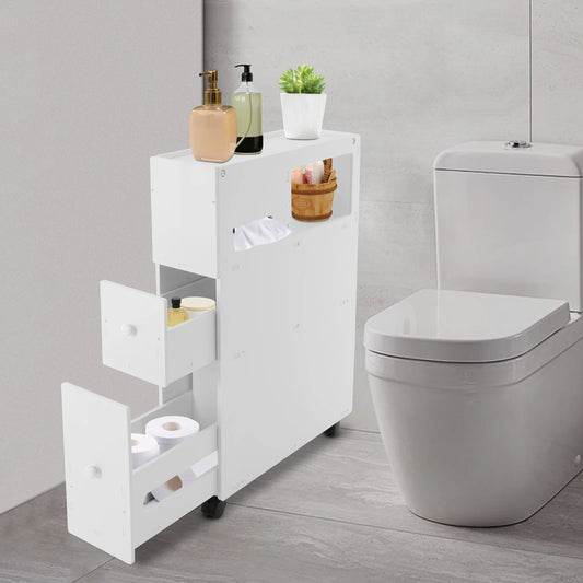 Toilet Narrow Storage Cabinet Removable Toilet Sideboard with 2 Drawers Floor Standing Bathroom Cabinet