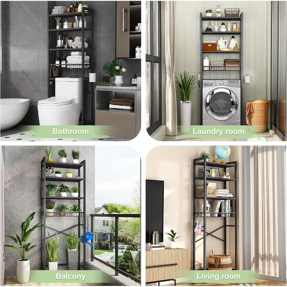 Over-The-Toilet Storage Rack, 4-Tier Bathroom Organizer Shelf Over Toilet with Adjustable Shelf and Basket, Freestanding Space S