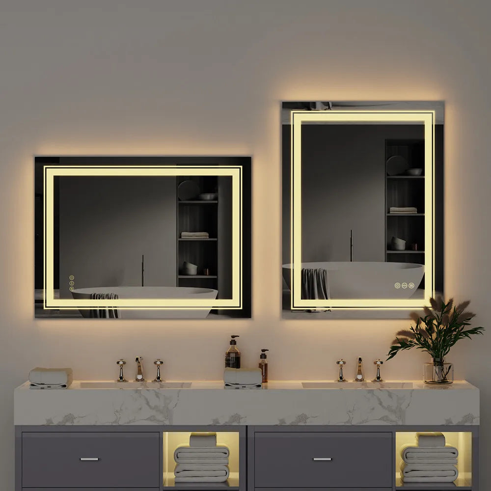 LUVODI Luxury Crystal Clear LED Bathroom Mirror IP65 Waterproof Dimming Makeup Dressing Mirror with Double Lights